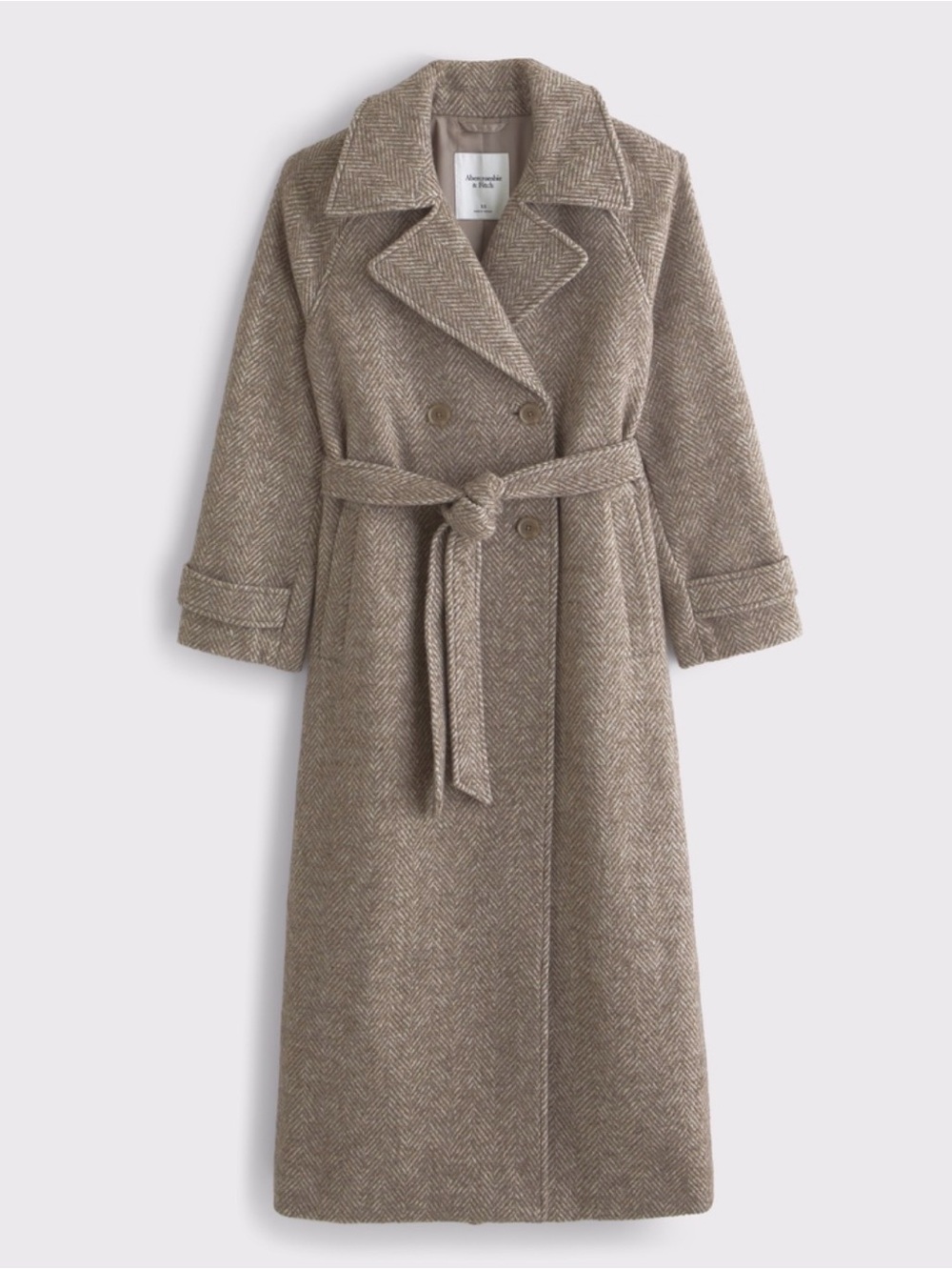 Abercrombie & Fitch Herringbone Belted Trench Coat - Size Petite Medium